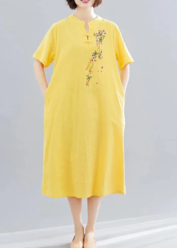 Special Discount mini dressWomen yellow embroidery cotton clothes short Maxi summer Dress