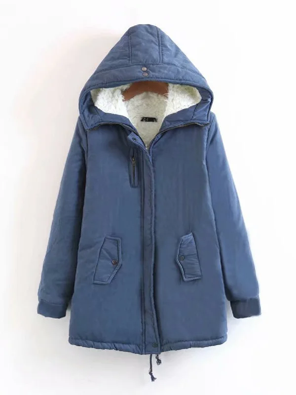 Discount Deals classic zip-up coatHooded Pocket Cotton Lining Coat
