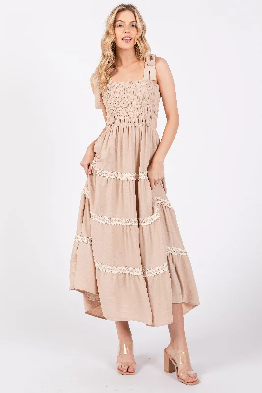 Low Prices cocktail party dressTaupe Smocked Maxi Dress
