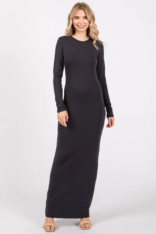 Discount Days sophisticated dressCharcoal Long Sleeve Fitted Maxi Dress