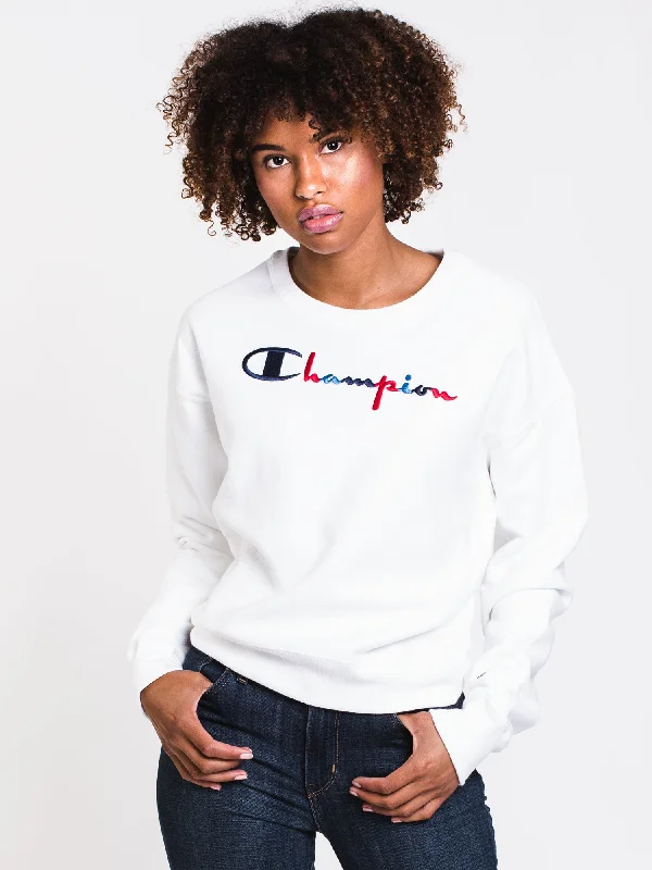 Deal of the Week WOMENS 3COLOUR SCRIPT CREW - WHITE - CLEARANCE