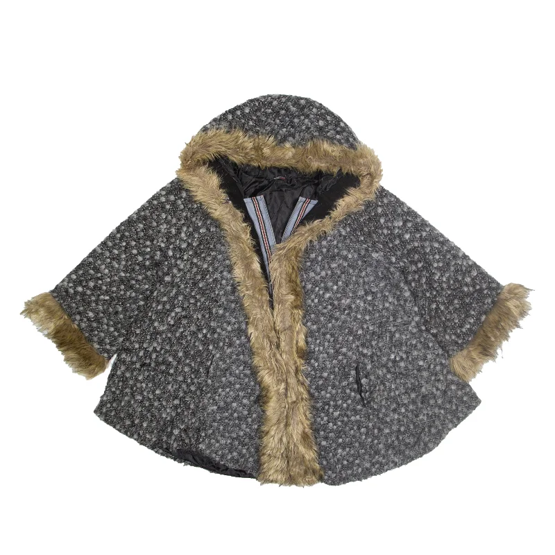 Massive Deals zip-up jacketPoncho Style Faux Fur Trim Pea Coat Grey Womens L