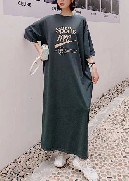 Discount Extravaganza wrap dressWomen o neck half sleeve summer Wardrobes Work gray Letter Maxi Dress