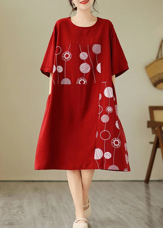 long sleeve dressArt Red Dot Patchwork Maxi Dress Summer