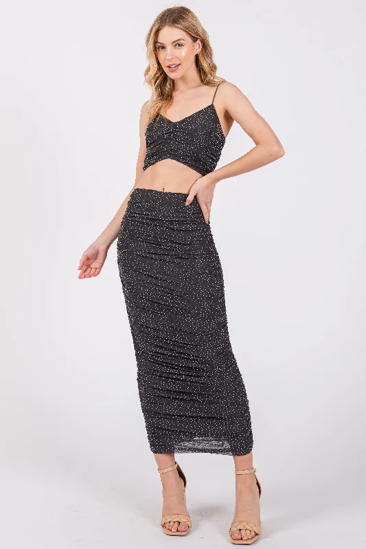 Buy More, Save More oversized dressCharcoal Rhinestone Crop Top and Skirt Set
