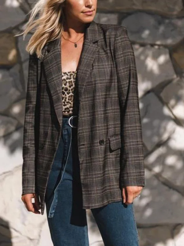 Best Bargains trendy bomber coatPlaid Oversized Blazer