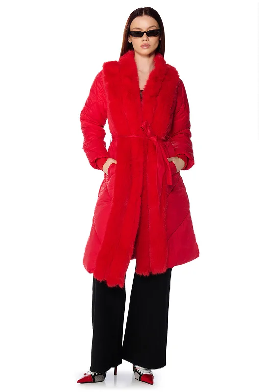 Limited Stock classic trench coatBABBS PUFFER COAT WITH FAUX FUR TRIM IN RED