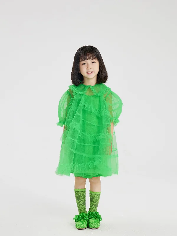 textured dressJNBY Organza Asymmetric Ruffle Collared Dress