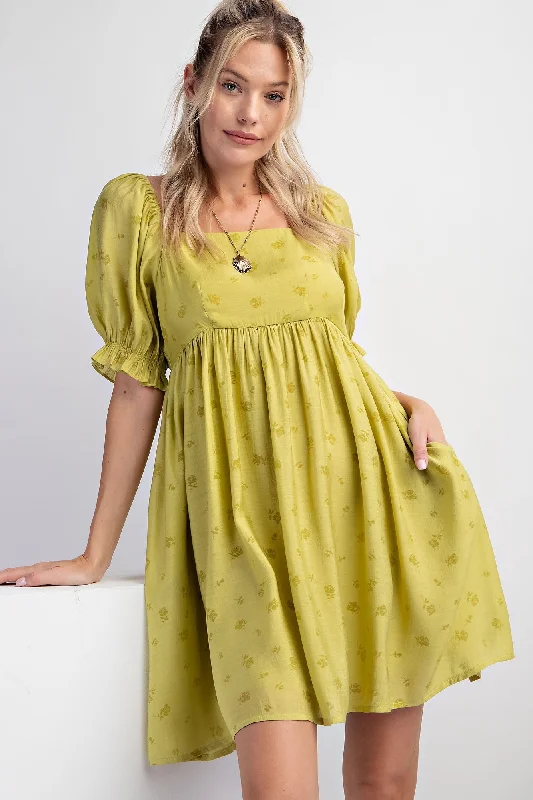 Crazy Savings fitted bodycon dressLime Floral Puff Sleeve Dress