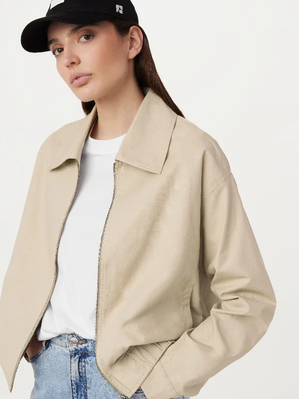 faux fur coatThe Zip Up Bomber Jacket in Light Beige