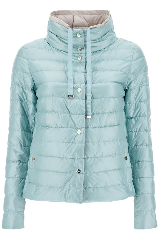 Herno Women's Short Puffer Jacket In Ice blue Nylon With Metal Buttons