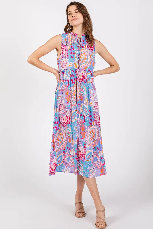 While Supplies Last statement dressLavender Floral Paisley Mock Neck Midi Dress