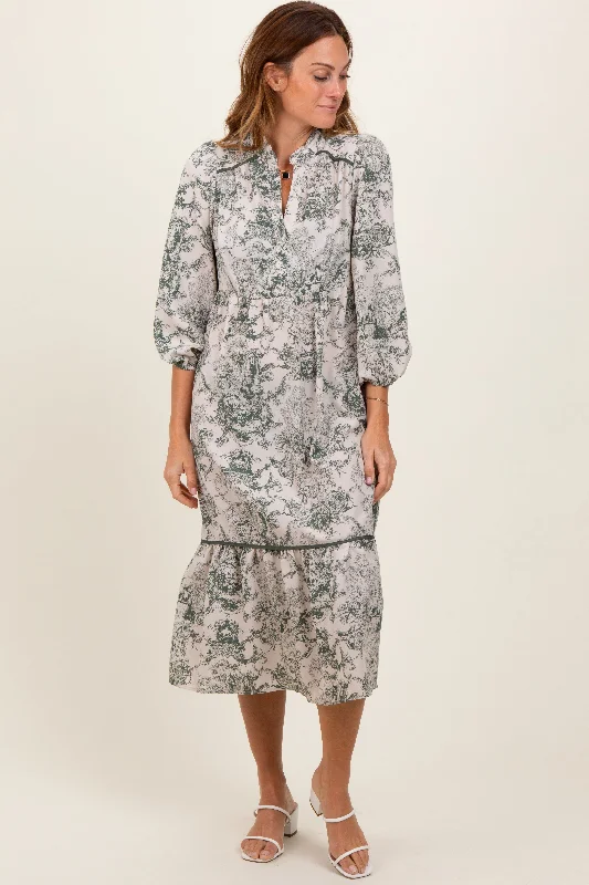 Discount Mania sophisticated dressForest Green Printed Split Ruffle Collar Midi Dress Discount Mania sophisticated dressForest Green Printed Split Ruffle Collar Midi Dress