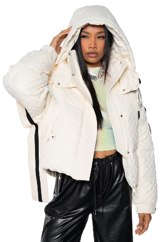 Stock Clearance oversized coatSNOWBIRD TEXTURED PUFFER COAT WITH SIDE RIBBED DETAIL
