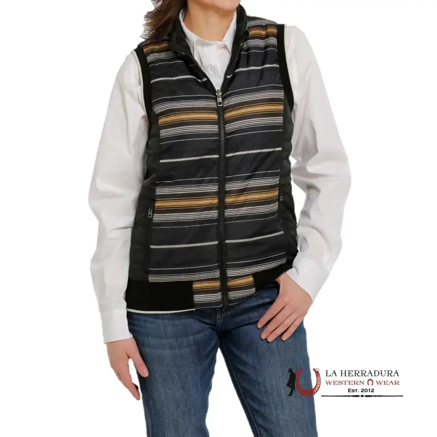 While Supplies Last Cinch Womens Striped Black Reversible Vest