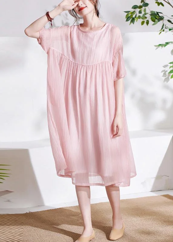 Seasonal Clearance modern dressBoho Pink O-Neck Patchwork Summer Cotton Maxi Dresses Half Sleeve
