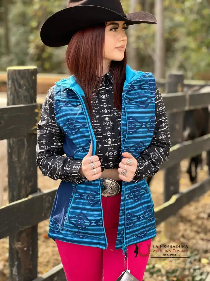 Great Deals Rock&Roll Womens Panhandle Blue Aztec Pattern Vest