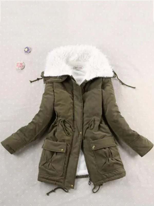 Special Discount cold weather coatWinter Slim Mid-length Jacket Thick Hoodie