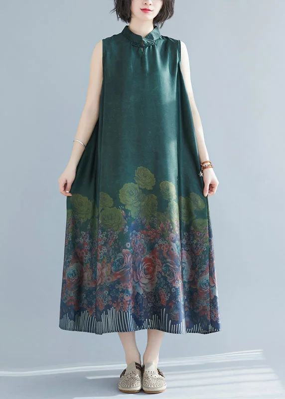 Markdown Madness off-shoulder dressBoho Green Mandarin Collar Print Silk Long Dresses Sleeveless Markdown Madness off-shoulder dressBoho Green Mandarin Collar Print Silk Long Dresses Sleeveless