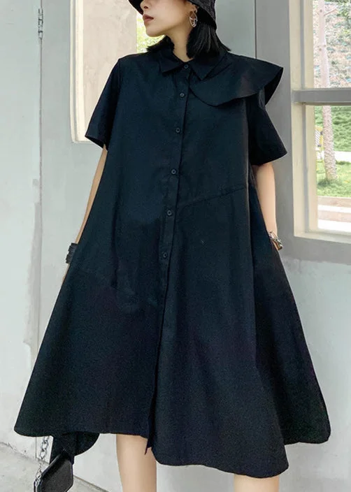 Buy More, Save More casual midi dressFashion Black Button Peter Pan Collar Asymmetrical Design Party Dress Short Sleeve Buy More, Save More casual midi dressFashion Black Button Peter Pan Collar Asymmetrical Design Party Dress Short Sleeve