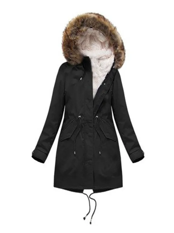 Price Cut faux fur coatWinter Long Black Plus Velvet Hooded Coat
