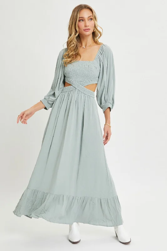 Bargain Prices layered dressLight Olive Cutout Maxi Dress