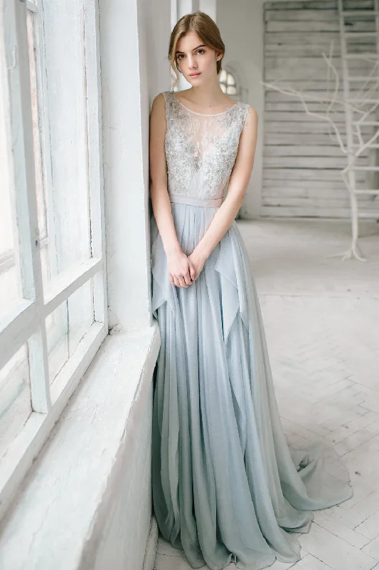 off-the-shoulder dressSleeveless Floor-length Bridesmaid Dress With Lace And Beading-105671