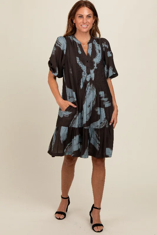 Inventory Reduction party-ready dressMocha Abstract Print Button Up Midi Dress