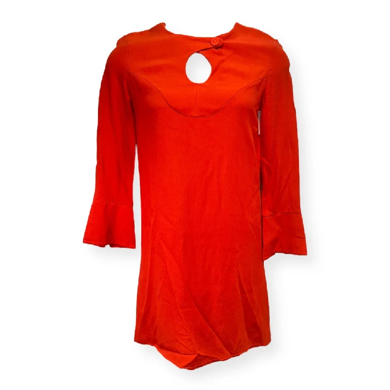 Year-End Clearance fitted dressLong-Sleeve Cady Mini Dress in Safety Orange Designer Derek Lam, Size M