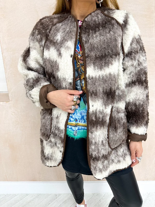 Exclusive Preview long-sleeve coatFleece Style Jacket In Brown Cream Mix