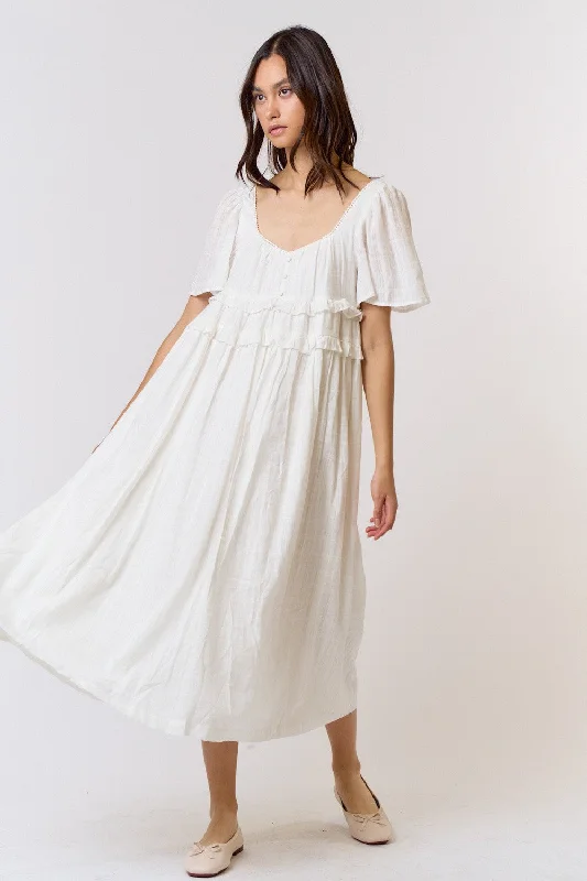 Limited Availability fitted cocktail dressIvory Button Front Lace Trim V-Neck Short Sleeve Midi Dress Limited Availability fitted cocktail dressIvory Button Front Lace Trim V-Neck Short Sleeve Midi Dress