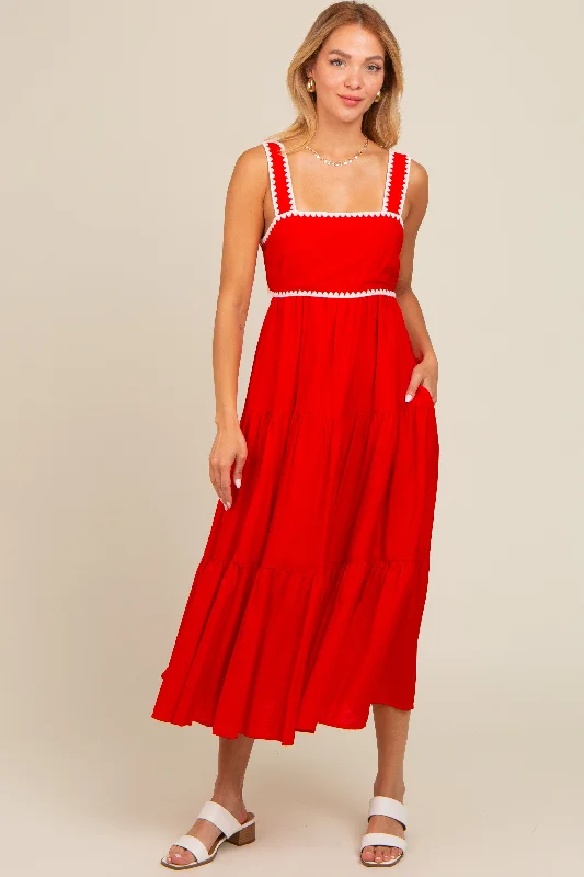 Best Bargains trendy bodycon dressRed Scallop Trim Tiered Midi Dress