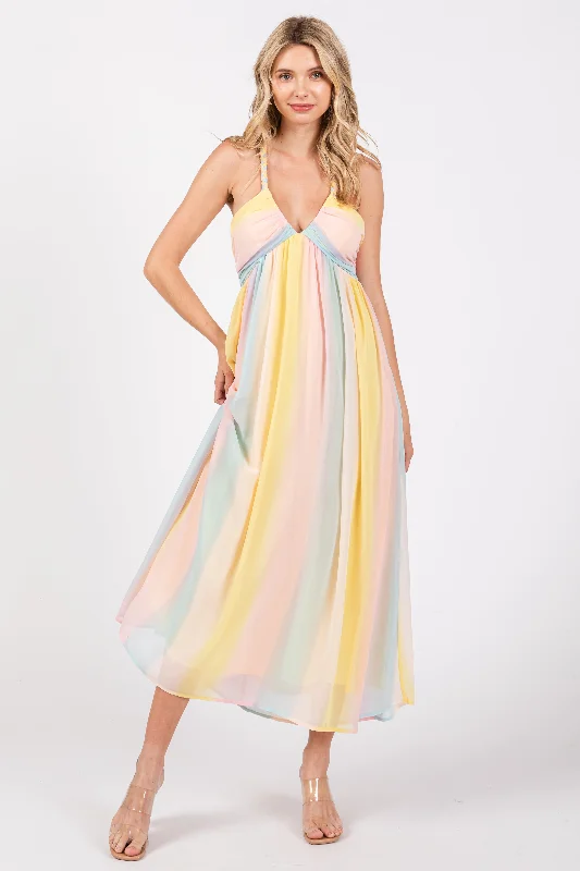 Bonus Savings long sleeve dressPink Ombre Striped Braided Strap Midi Dress