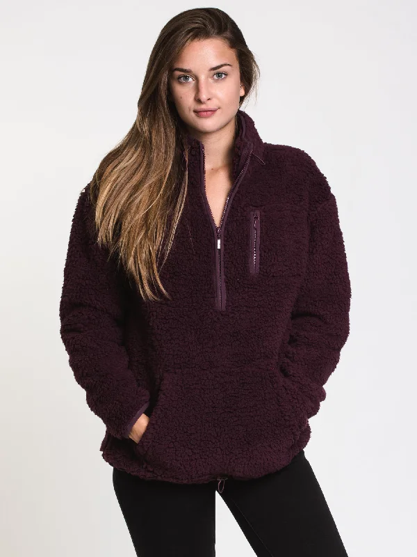 Discount Mania WOMENS TEDDY SHERPA QUARTER ZIP - CLEARANCE