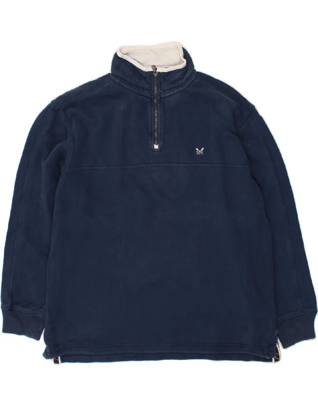 Price Buster CREW CLOTHING Mens Zip Neck Sweatshirt Jumper Large Navy Blue Cotton