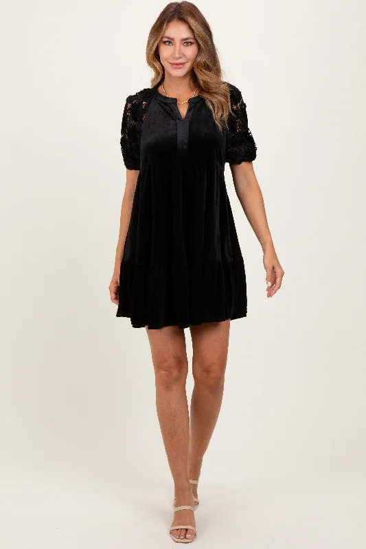 Stock Up and Save wrap-around dressBlack Velvet Floral Lace Short Sleeve Dress