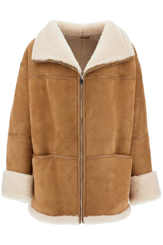 Toteme Women's Biscuits Shearling Lamb Leather Jacket With Wide Collar