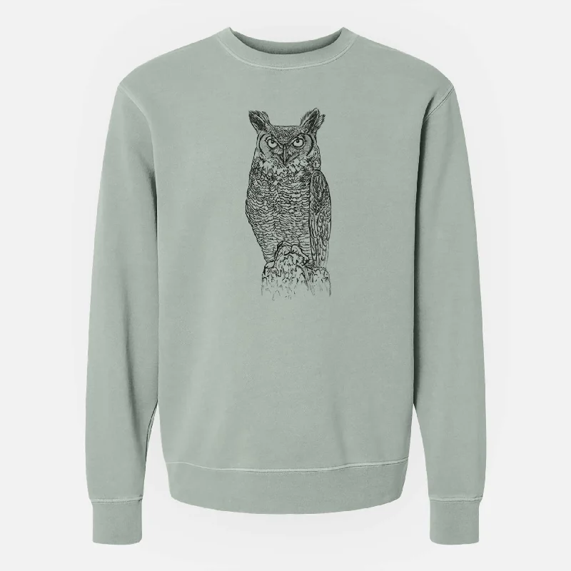 Act Now fashionable fitness sweatshirtBubo virginianus - Great Horned Owl - Unisex Pigment Dyed Crew Sweatshirt