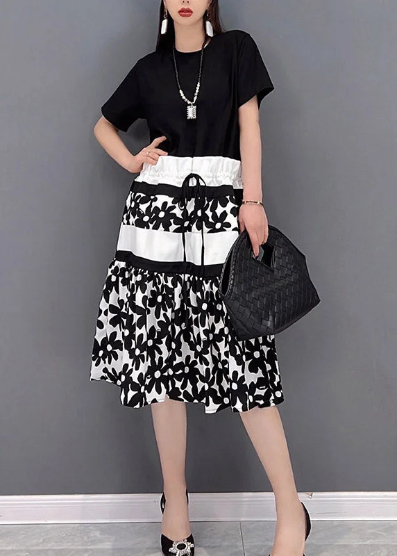 Today’s Special wool dressSlim Fit Black O-Neck Print drawstring Patchwork Long Dress Short Sleeve Today’s Special wool dressSlim Fit Black O-Neck Print drawstring Patchwork Long Dress Short Sleeve