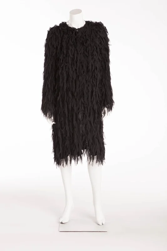 warm trench coatDolce & Gabbana - Black Silk Feather Design Coat -