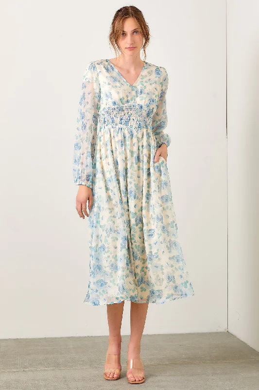 Weekend Flash Sale formal dressBlue Multi Watercolor Floral Mesh Dress