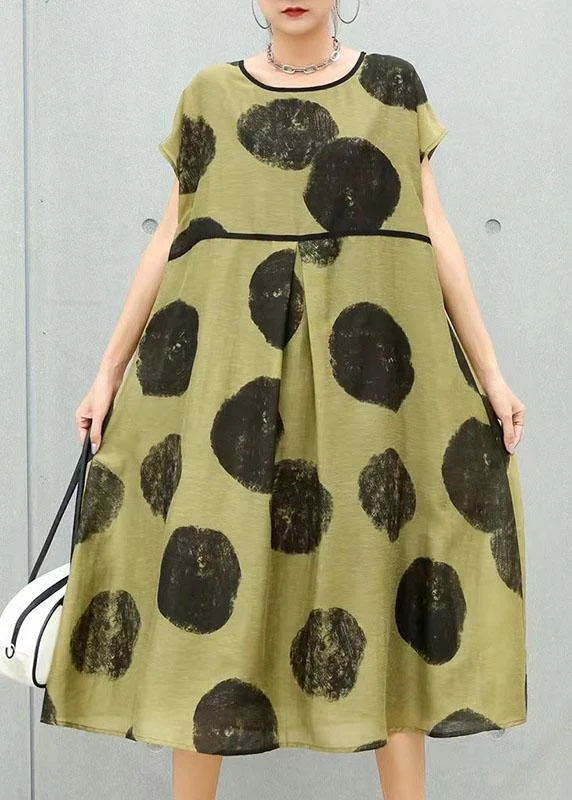 Loyalty Reward floral midi dressBohemian Green Dot O-Neck Summer Party Dress Short Sleeve