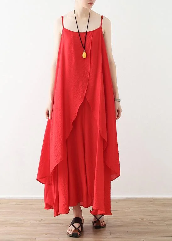 Best Bargains draped dressWomen red dresses Fashion Spaghetti Strap asymmetric loose Summer Dresses