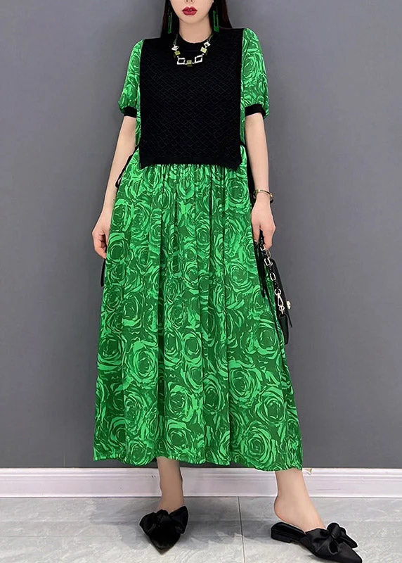 Deal Zone casual summer dressFashion Green O-Neck Print Waistcoat Patchwork Holiday Dress Short Sleeve Deal Zone casual summer dressFashion Green O-Neck Print Waistcoat Patchwork Holiday Dress Short Sleeve