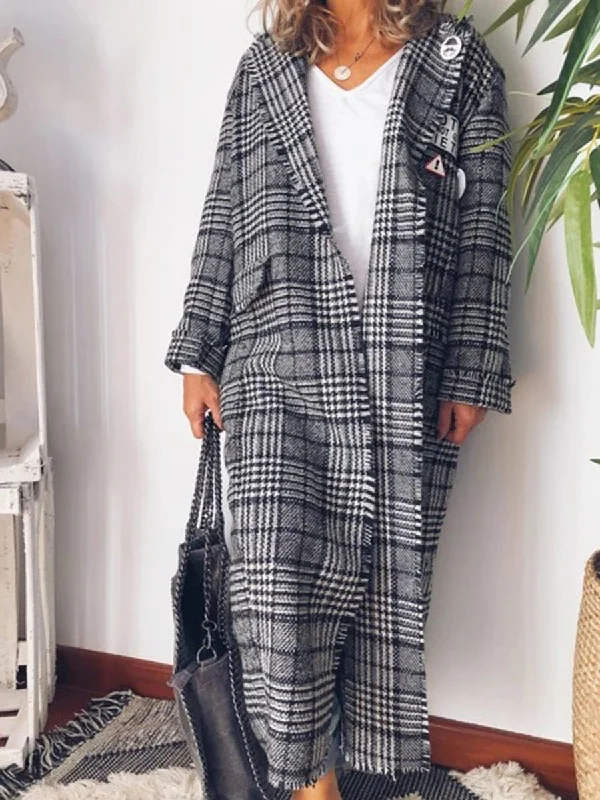 Best Seller stylish lightweight coatPlaid Vintage Pocket Large Size Coat