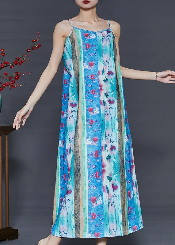 floral midi dressBohemian Blue Print Silm Fit Cotton Sundress Summer