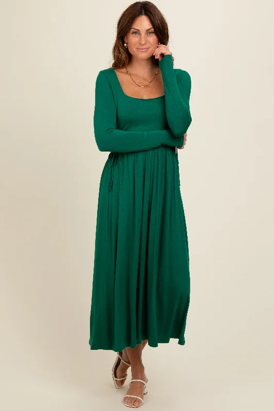 Savings Bonanza classic fit-and-flare dressForest Green Square Neck Long Sleeve Midi Dress Savings Bonanza classic fit-and-flare dressForest Green Square Neck Long Sleeve Midi Dress