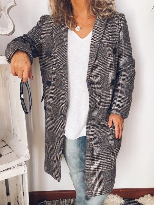 Deal of the Day insulated trench coatPlaid Vintage Pocket Large Size Coat