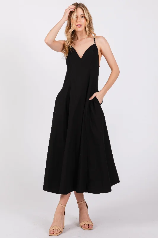 Mega Sale casual day dressBlack V-Neck Maxi Dress