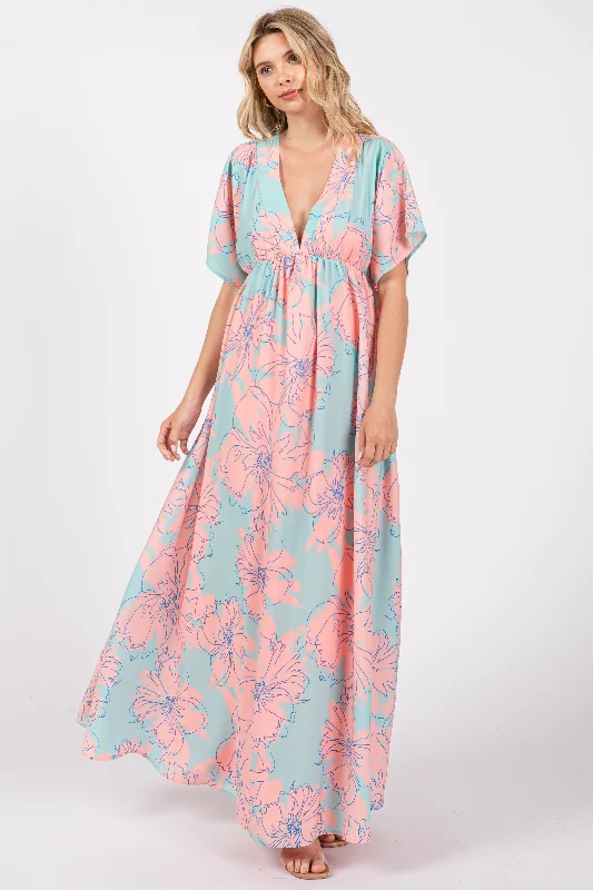 Special Savings casual dressSalmon Floral Back Cutout Maxi Dress